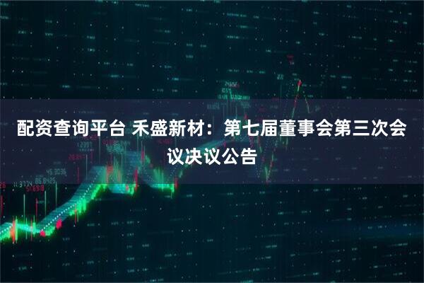 配资查询平台 禾盛新材：第七届董事会第三次会议决议公告